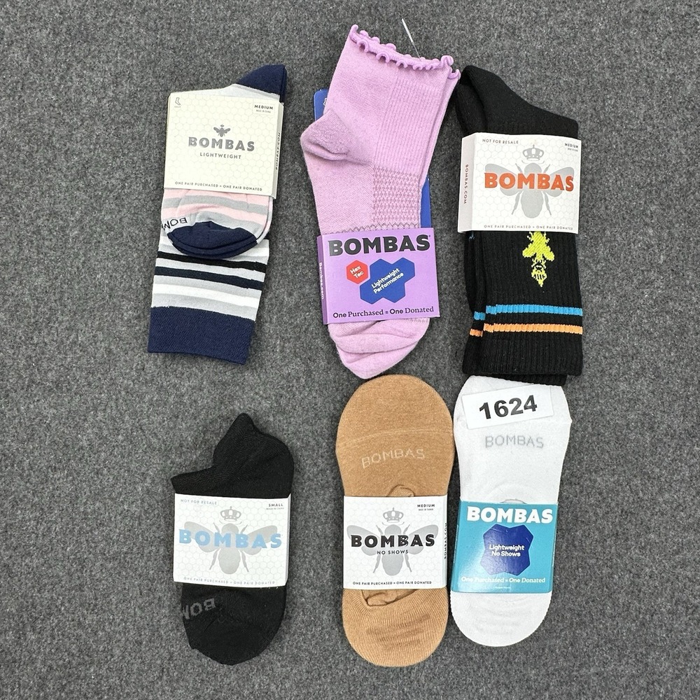 Bombas Socks Lot 6 Pairs Mixed No Show Crew Performance New